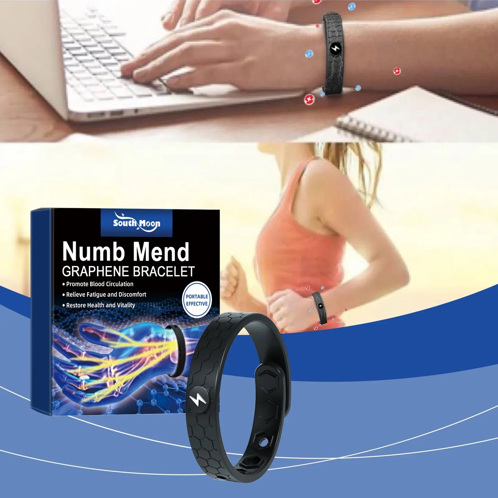 NNEOBA 2pcs Energy Therapy Bracelets Circulation Support Black