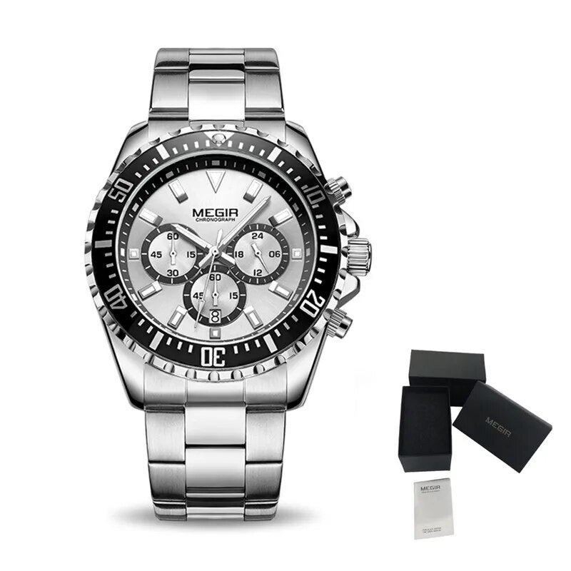MEGIR Original Luxury Business Quartz Watch Men Brand Stainless Steel Chronograph Military WristWatch Clock Relogio Masculino