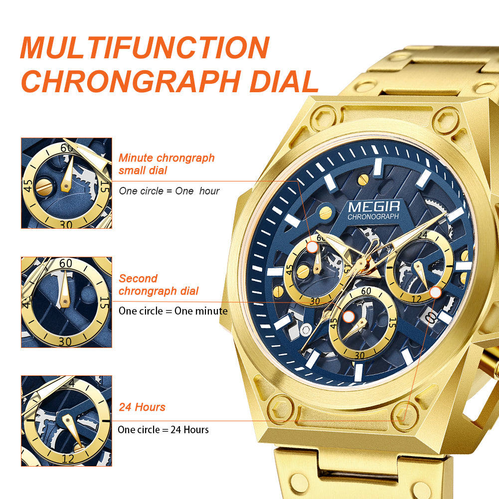 MEGIR Men's Watches Waterproof Sports Wristwatches Quartz Watch Chronograph Luminous Male Clock Calendar Relogio Masculino