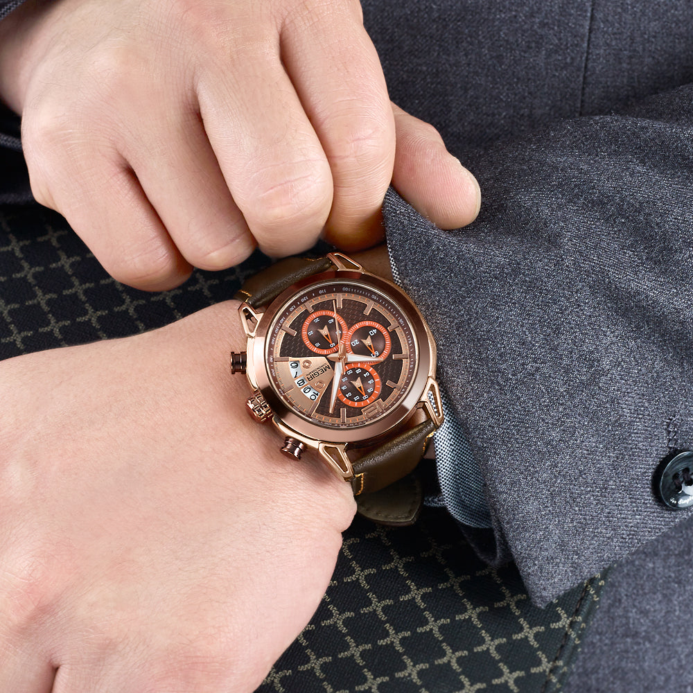 MEGIR Fashion Mens Military Sports Watches Luxury Leather Quartz Business Watch Chronograph Waterproof Luminous Date Wristwatch