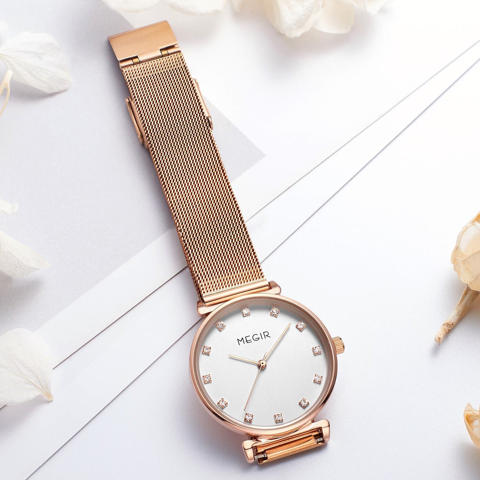 MEGIR Quartz Wristwatches Woman Bracelet Watch Ladies Stainless Steel Mesh Fashion Luxury Waterproof Watches Female Dress Clock